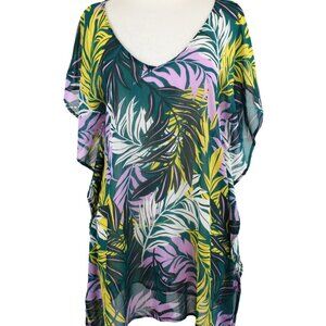 Palisades Beach Club Kimono Sleeve Swimsuit Cover Up Tropical Green Purple